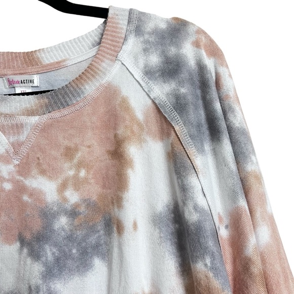 Flirtitude Active Tie Dye Pullover Crop Top Long Sleeves Reverse Seam Detail New - Picture 6 of 16